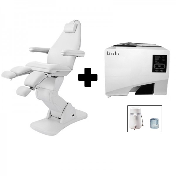 SAVINGS PACK Podo & White: Podiatry electric chair Cubo + Autoclave class B 8 liters Kinefis Experience + Water distiller
